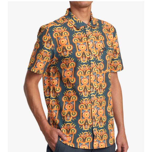 NEW w/TAGS RVCA Redondo Short Sleeve Shirt for Men Tribal Island Large - Picture 1 of 9
